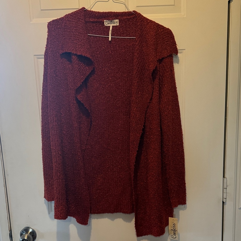 Cupio Maroon Open-Front Cardigan
